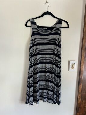 Sleeveless Striped Swing Dress in Navy and Gray